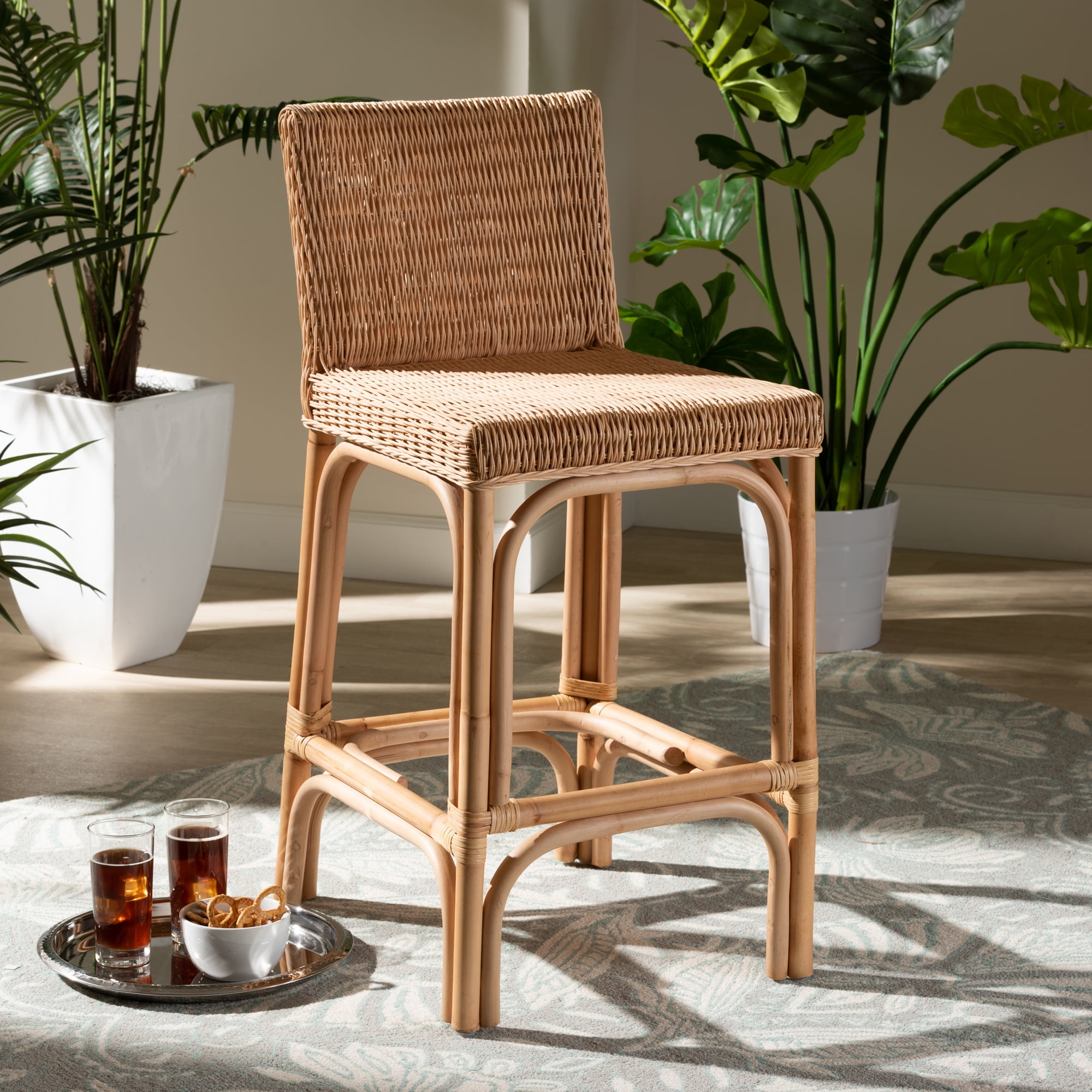 bali & pari Athena Rattan BOHO Counter Stool, Natural