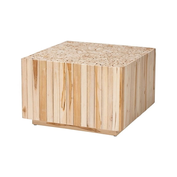 bali & pari Bohemian Natural Teak Wood Coffee Table with Unique Repurposed Wood Logs