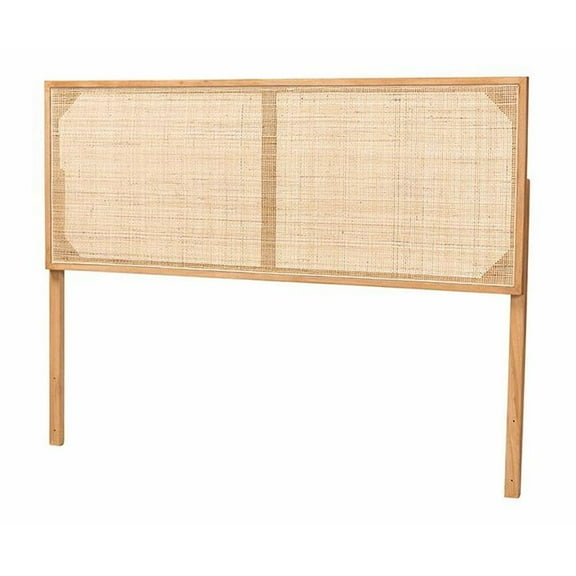 bali & pari Aurelia Brown Finished Bayur Wood and Rattan Queen Size Headboard