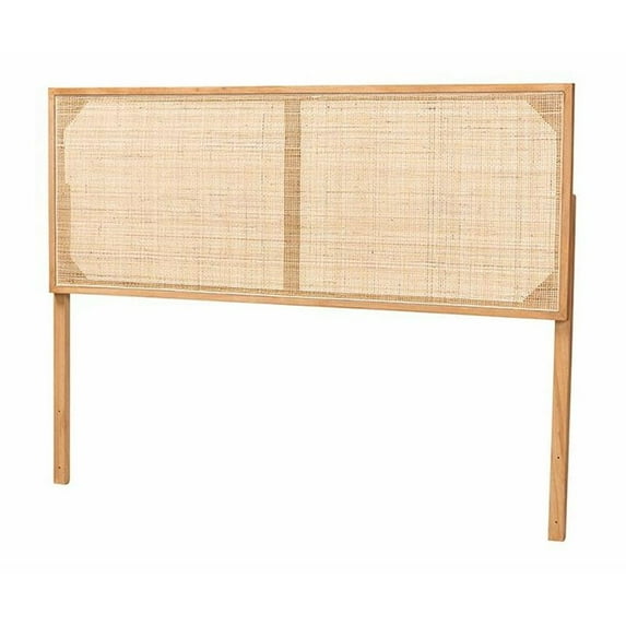 bali & pari Aurelia Brown Finished Bayur Wood and Rattan Queen Size Headboard