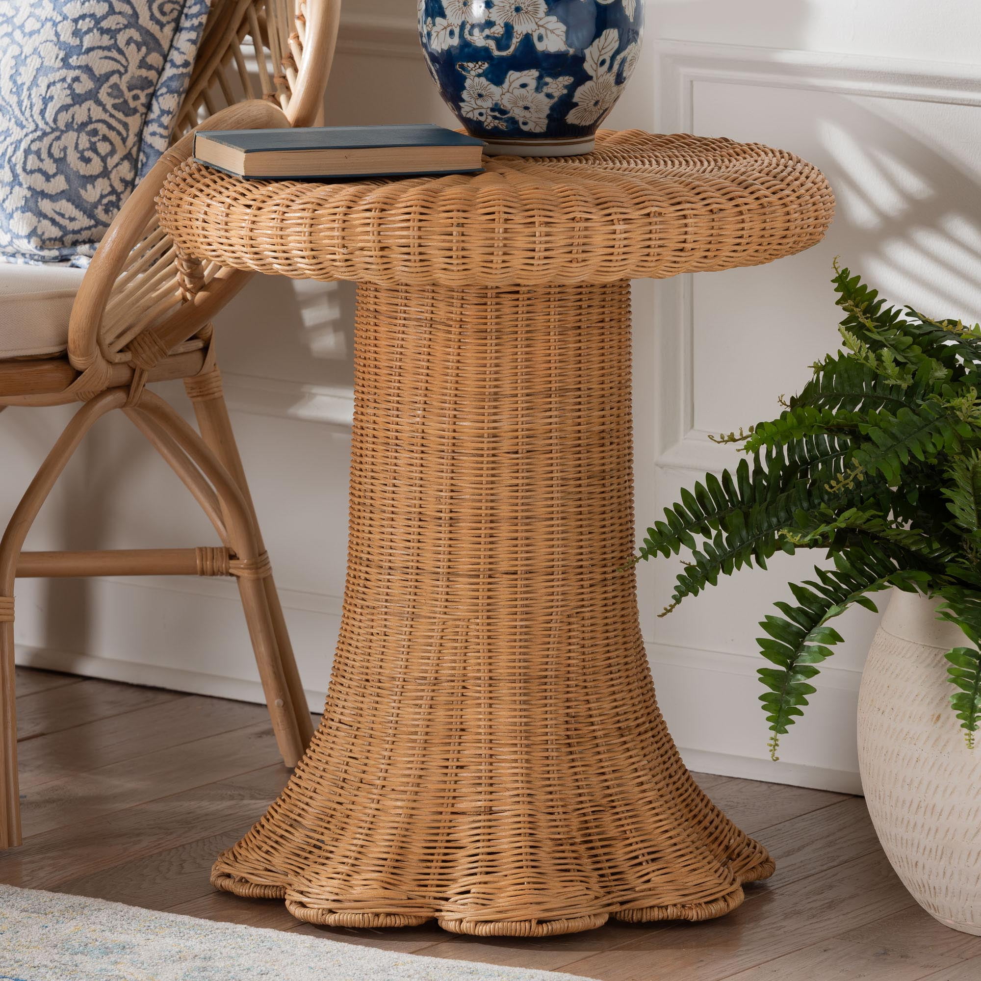 bali & pari Avalon Boho Side Table, 22"W, Round, Light Honey