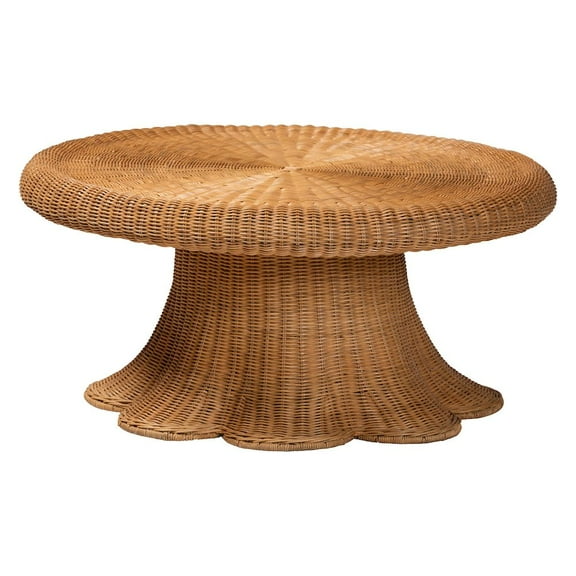 bali & pari Avalon Natural Rattan Coffee Table with Scalloped Pedestal Base