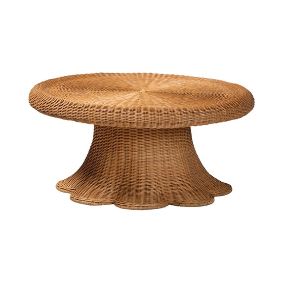 bali & pari Avalon Natural Rattan Coffee Table with Scalloped Pedestal Base