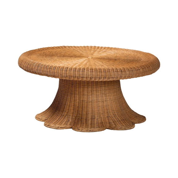 bali & pari Avalon Natural Rattan Coffee Table with Scalloped Pedestal Base