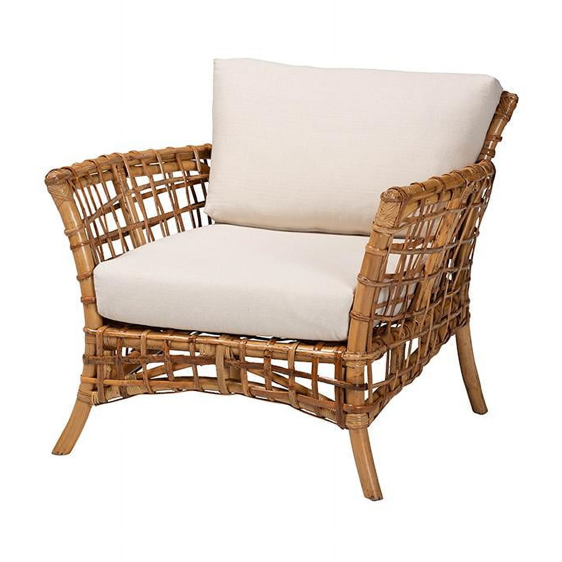 Handcrafted Natural Brown Rattan Accent Chair with Cushions
