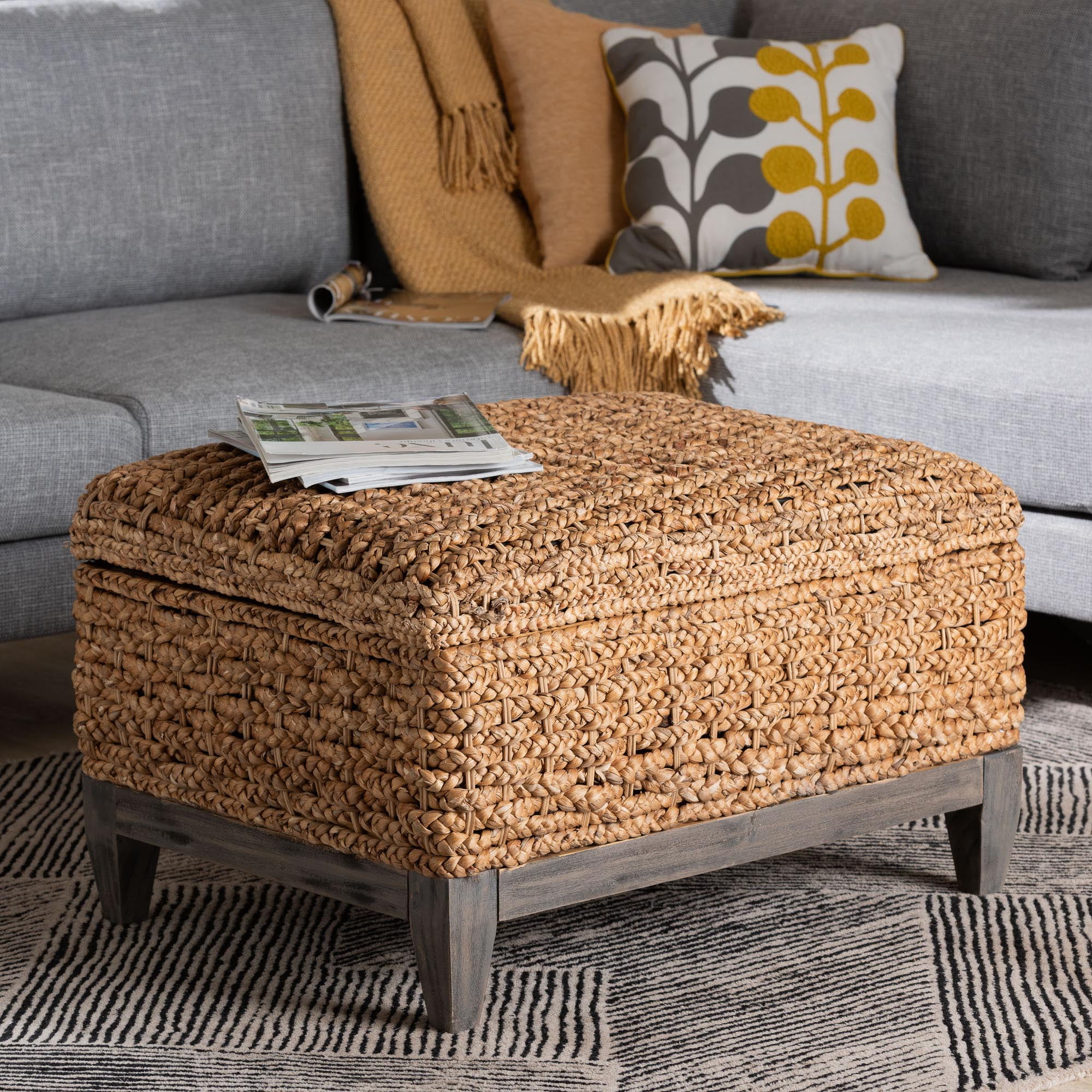 bali & pari Bailey Boho Storage Ottoman, 30"W, Square, Natural Brown
