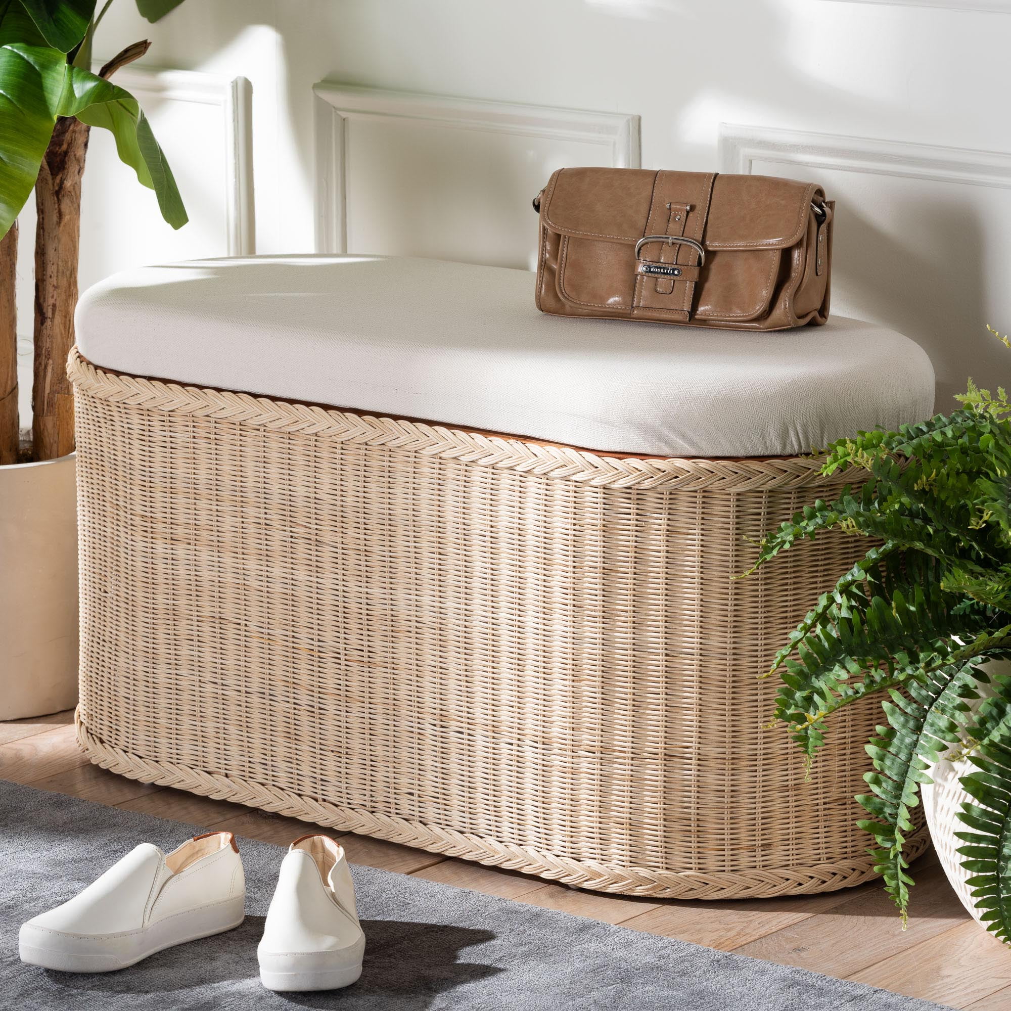 bali & pari Barid Boho Storage Bench, 39"W, Oval, 19"H, Natural