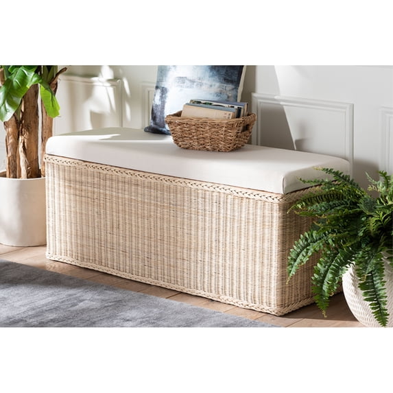 bali & pari Barid Braided Rattan Storage Bench with Cushioned Lift-Top Lid