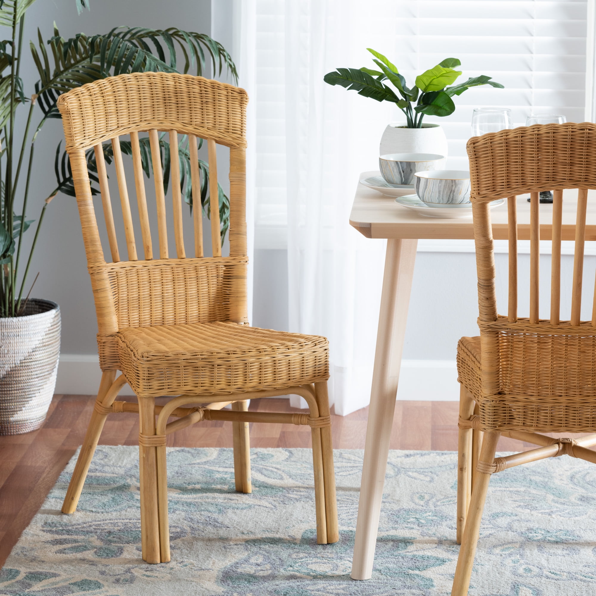 bali & pari Barito Rattan BOHO Dining Chair, Natural Brown