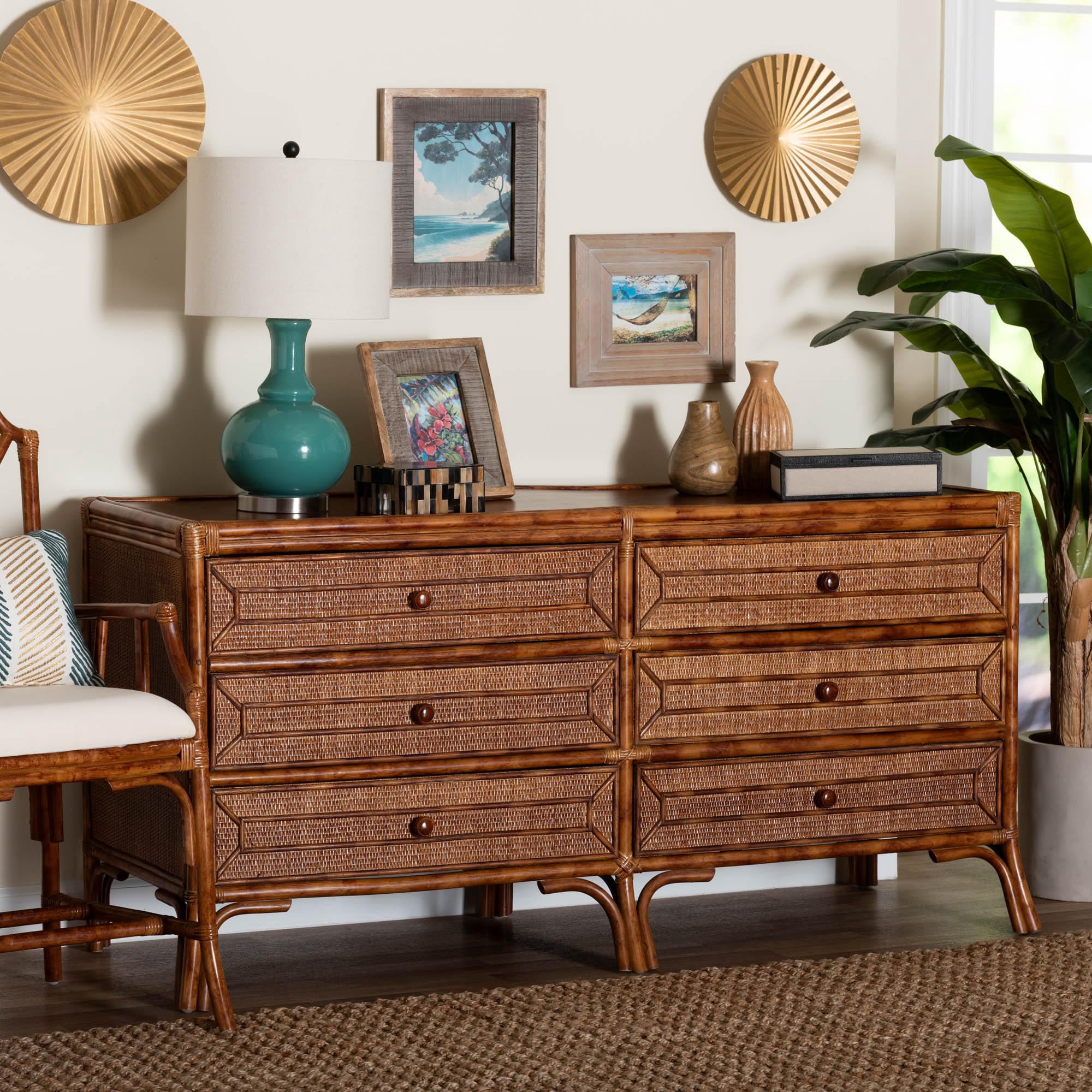 bali & pari Basile Boho Dresser, 6-Drawer, Marbled Tortoise Brown