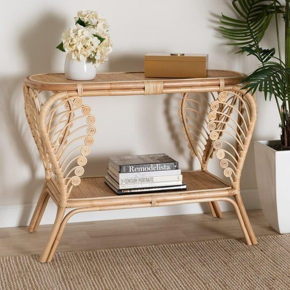bali & pari Bastet Rattan BOHO Console Tables, Natural Brown