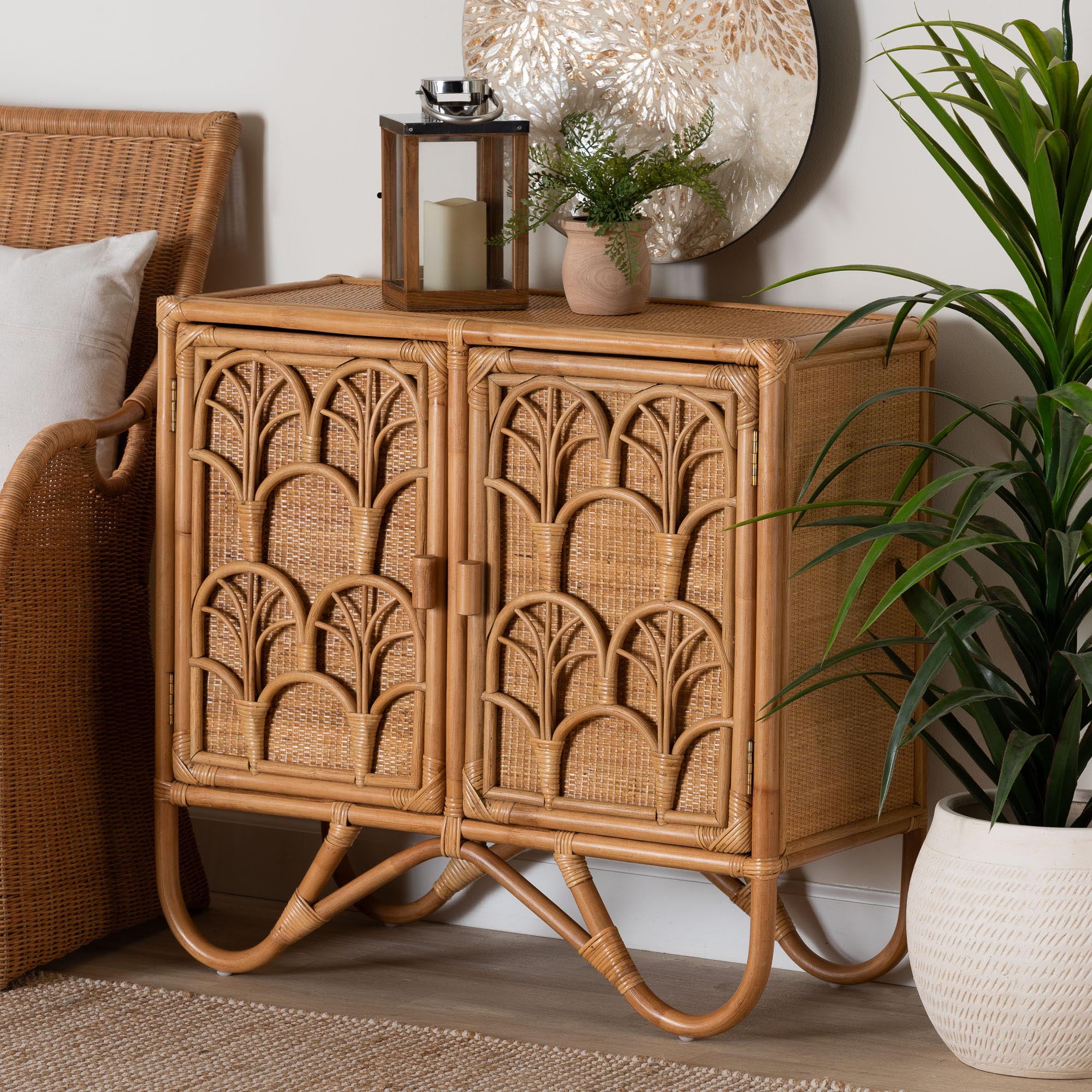 bali & pari Baylor Boho Storage Cabinet, 2-Shelf, Light Honey