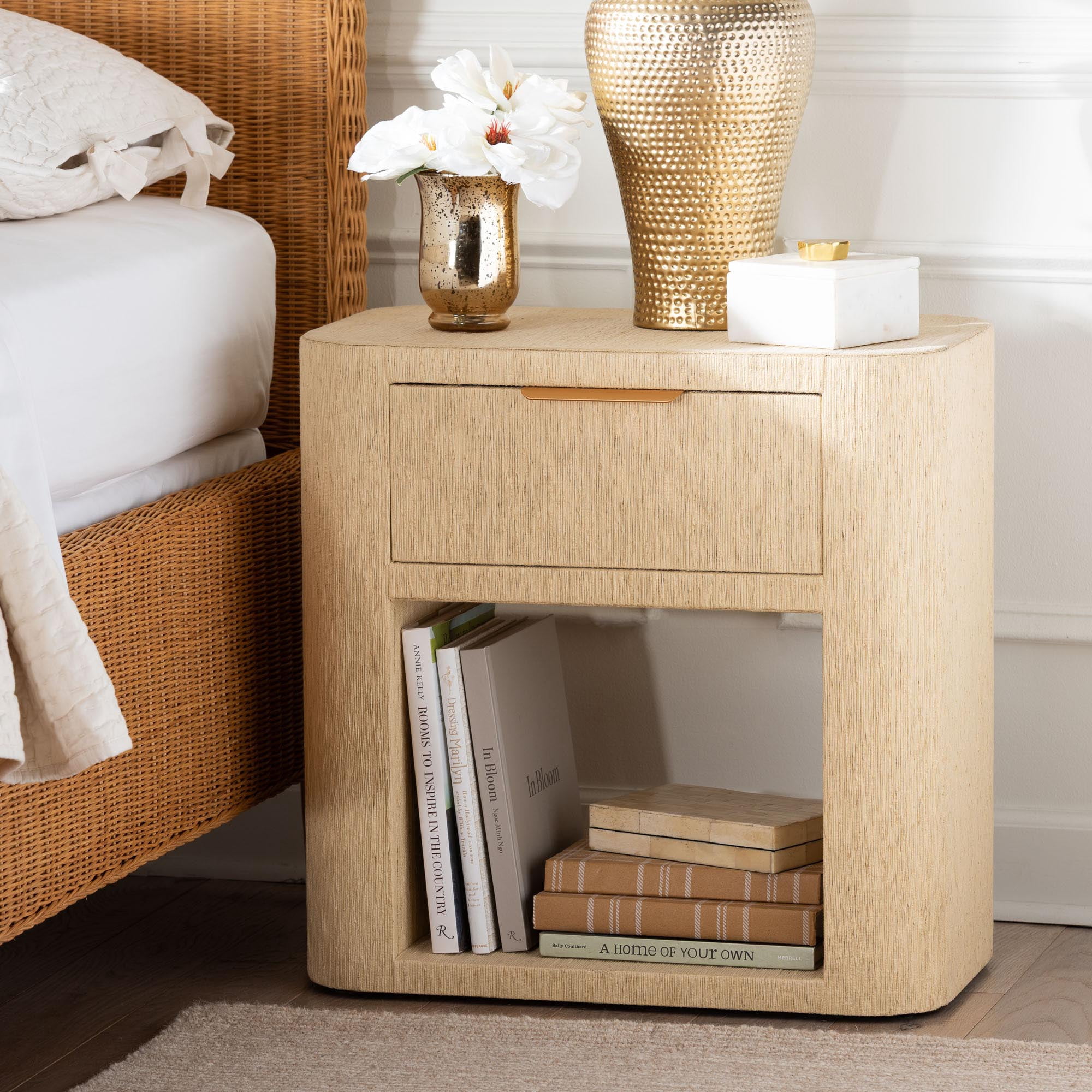 bali & pari Beauford Boho Nightstand, 1-Drawer, Light Brown