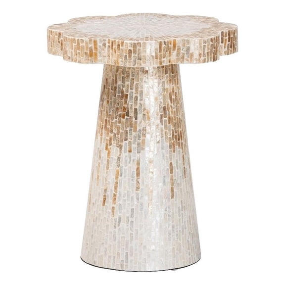 bali & pari Beile Capiz Shell Pedestal End Table Scalloped Accent Table