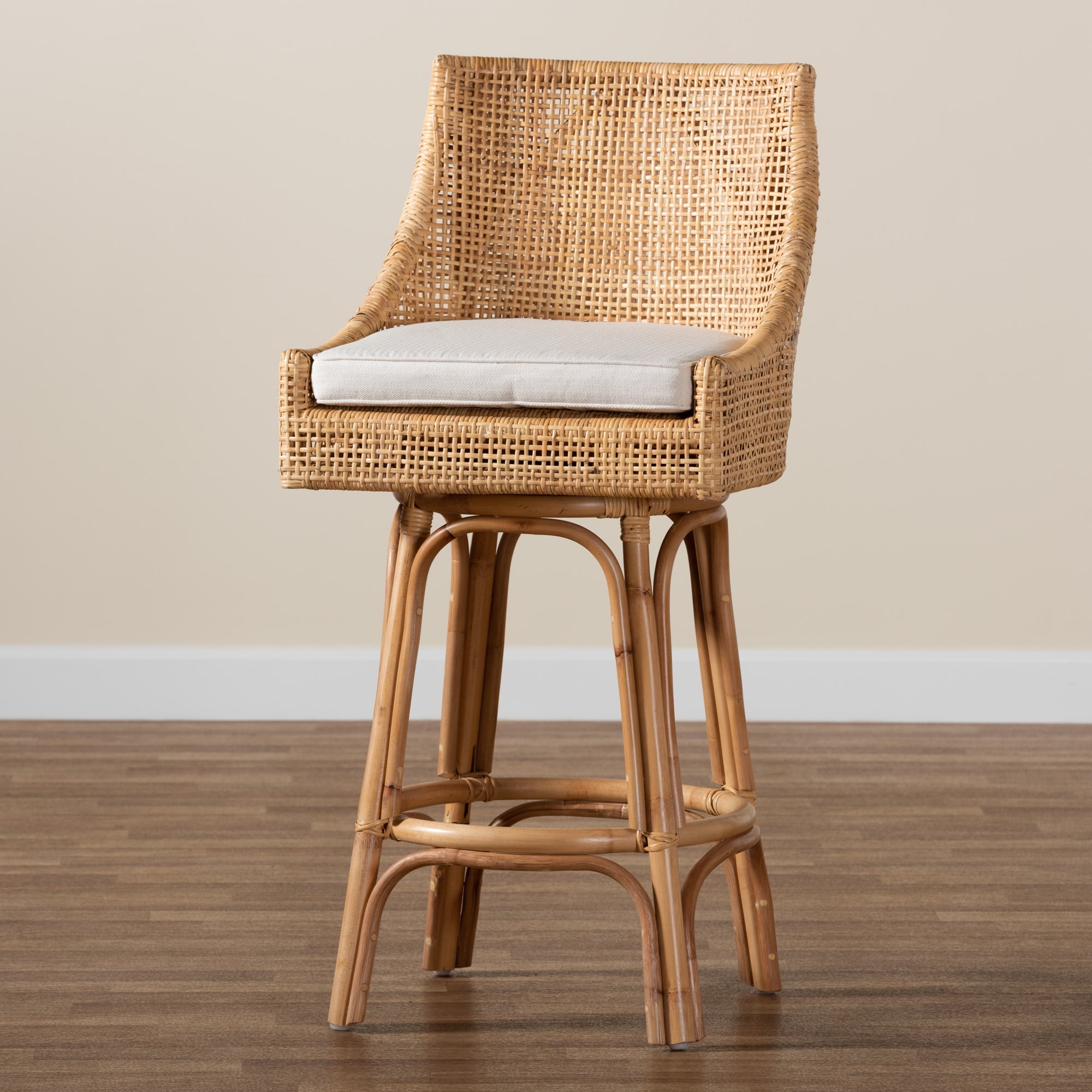 bali & pari Bella Modern Bohemian Natural Brown Rattan Bar Stool