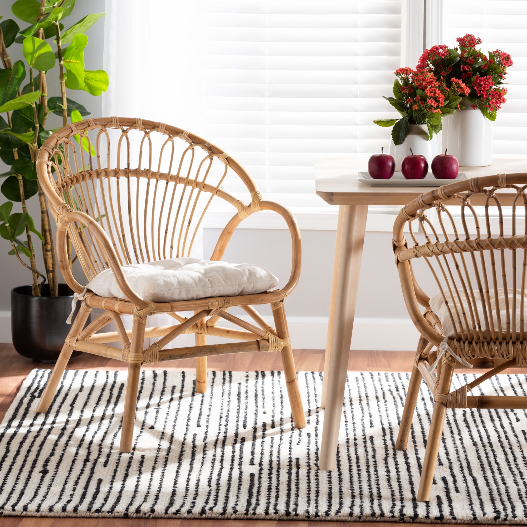 bali & pari Benicia Rattan BOHO Dining Chair, Natural Brown
