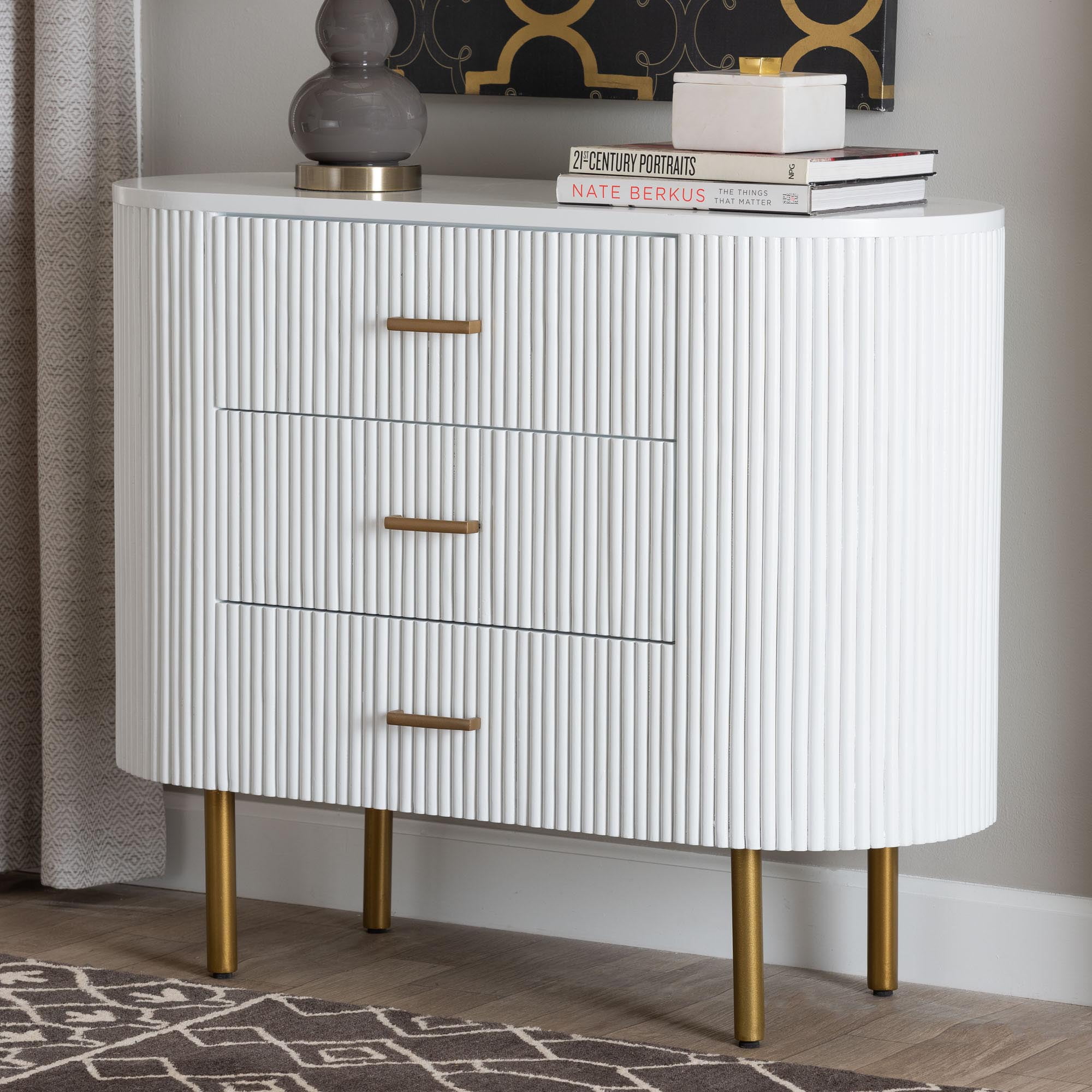 bali & pari Beyla Mid-Century Dresser, 3-Drawer, White