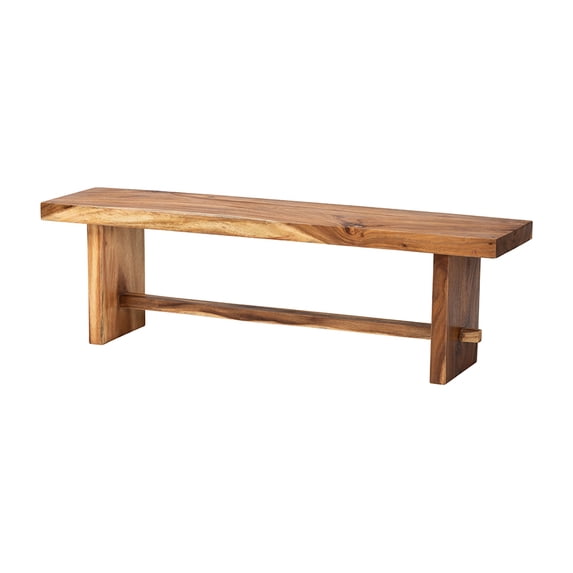 bali & pari Biyu Suar Wood Dining Bench - Handcrafted Solid Wood Bench with Live Edge Details, Rustic Farmhouse Style for Dining Room or Entryway Seating