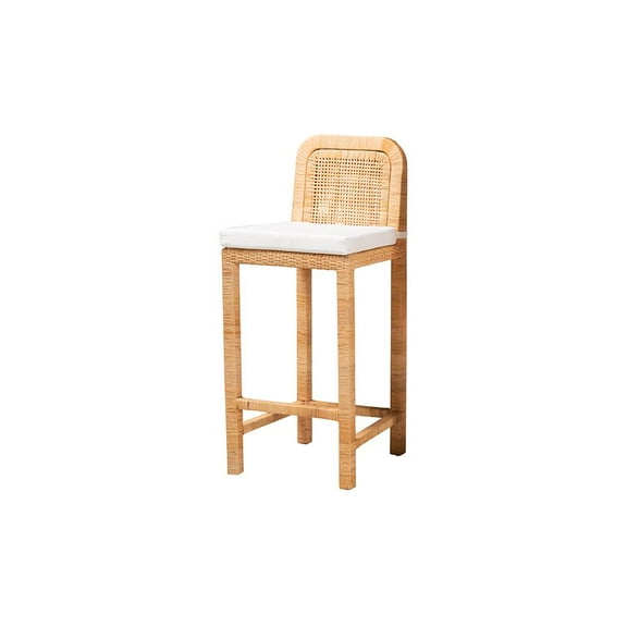 bali & pari Bohemian Natural Brown Rattan and Mahogany Wood Bar Stool