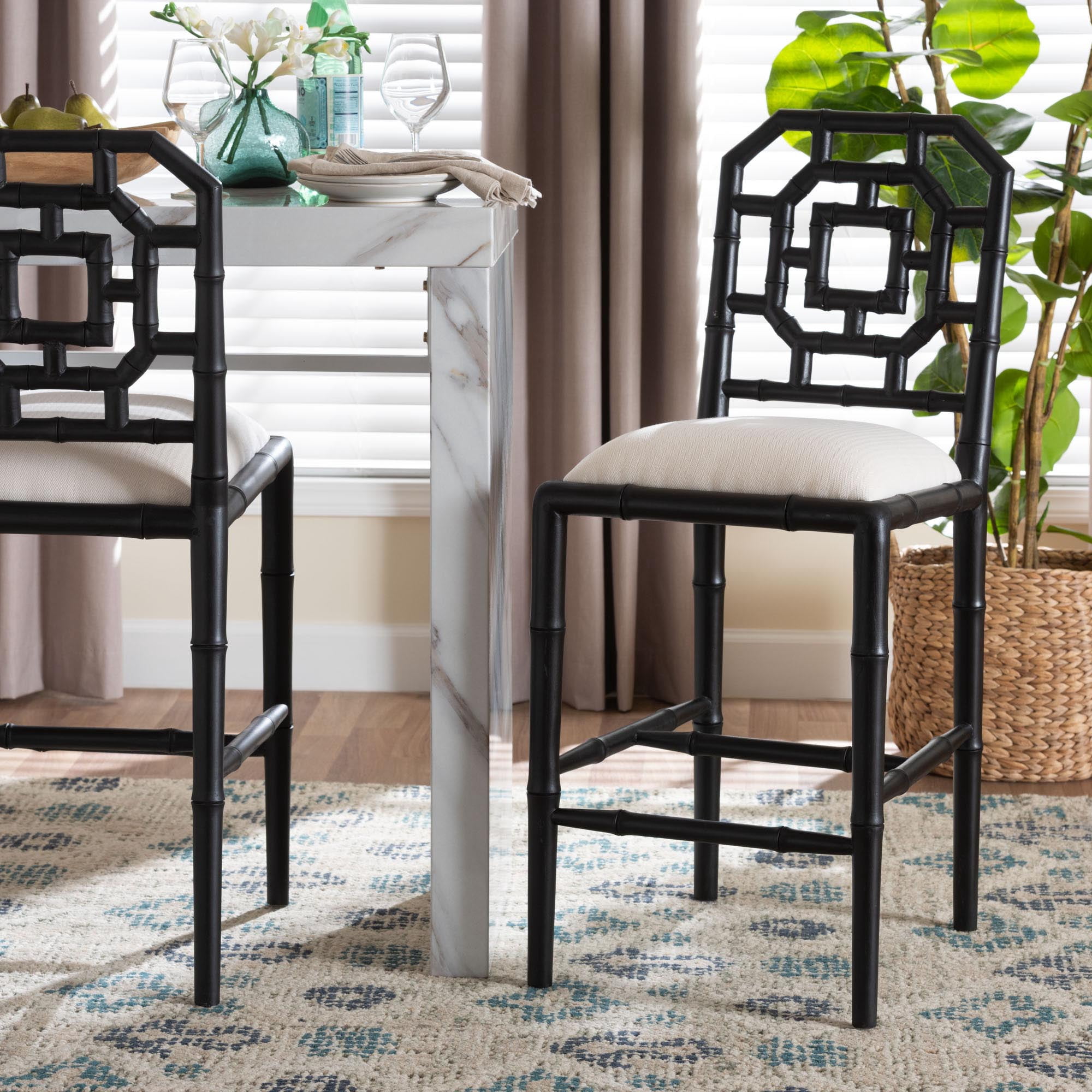 bali & pari Boone Boho Counter Stool, Counter Height 25.6", Black