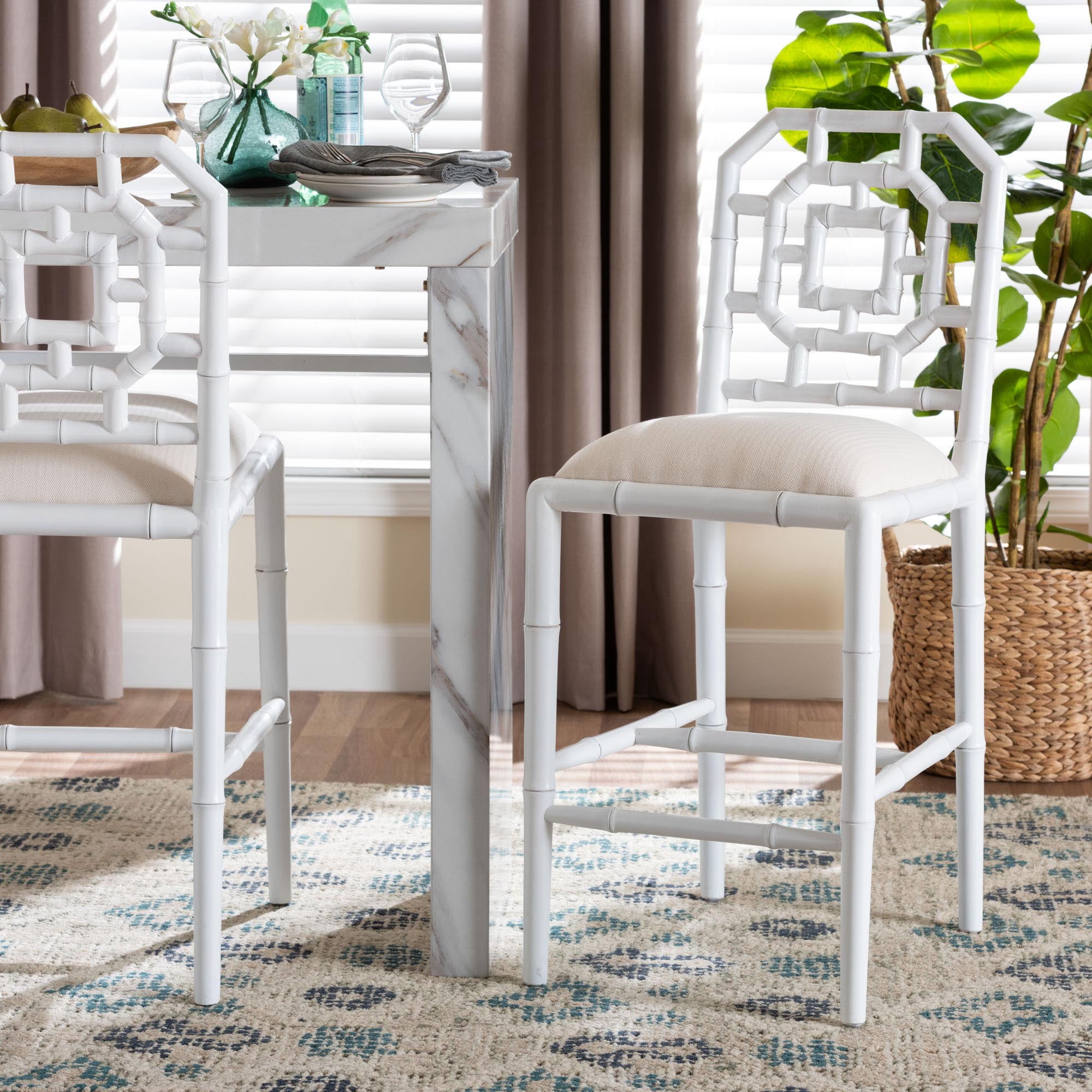 bali & pari Boone Boho Counter Stool, Counter Height 25.6", White
