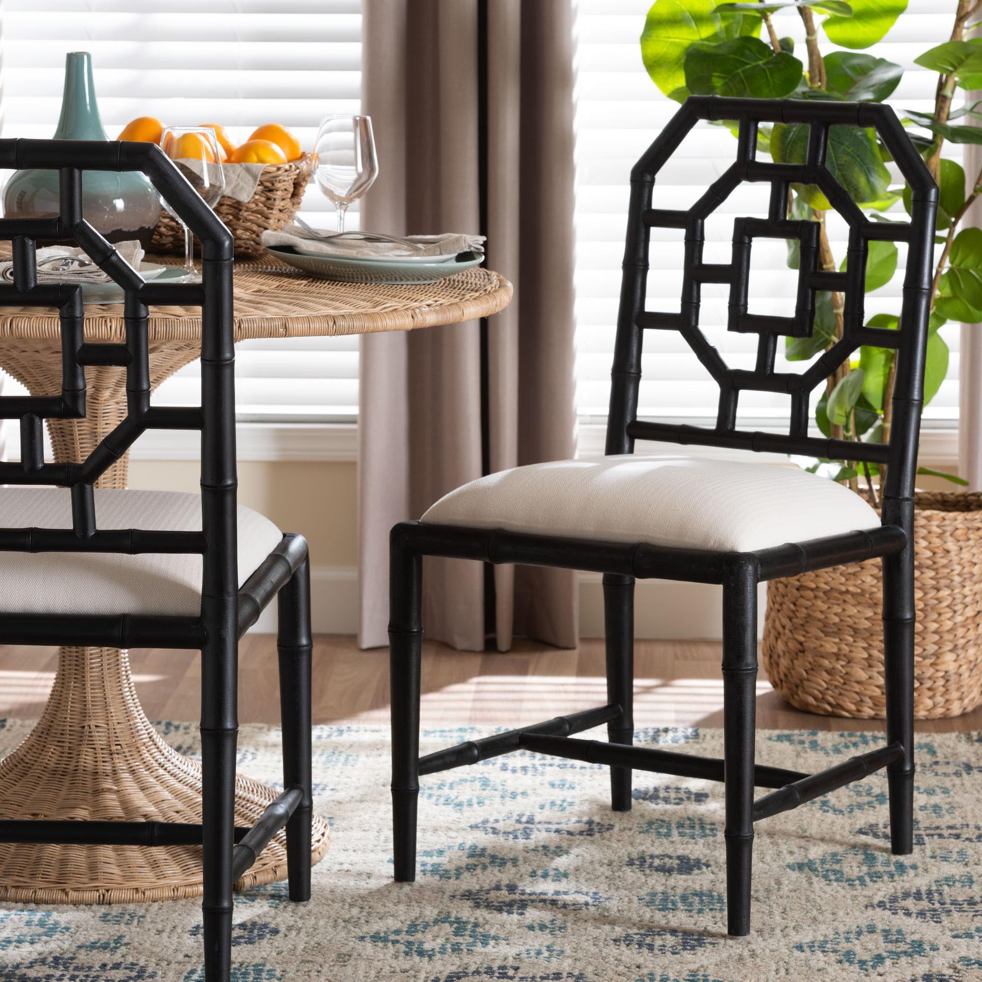 bali & pari Boone Boho Dining Chair, Dining Height 20.10", Black