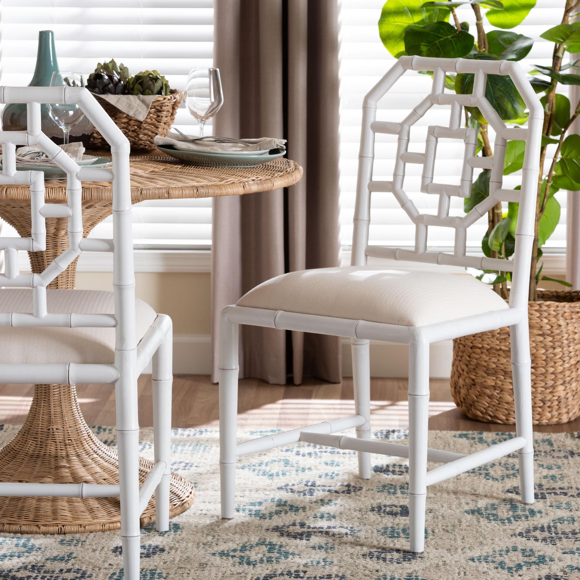 bali & pari Boone Boho Dining Chair, Dining Height 20.10", White