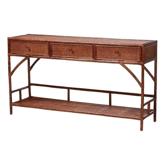 bali & pari Brier Marbled Tortoise Natural Rattan Console Table