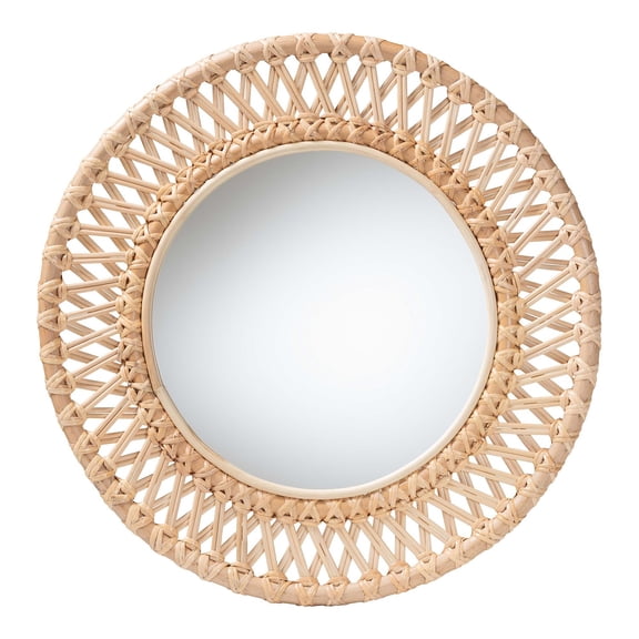 bali & pari Burris Natural Rattan Wall Mirror - Handwoven Wicker Round Frame, Boho Coastal Accent Wall Decor for Entryway, Bedroom, or Living Room