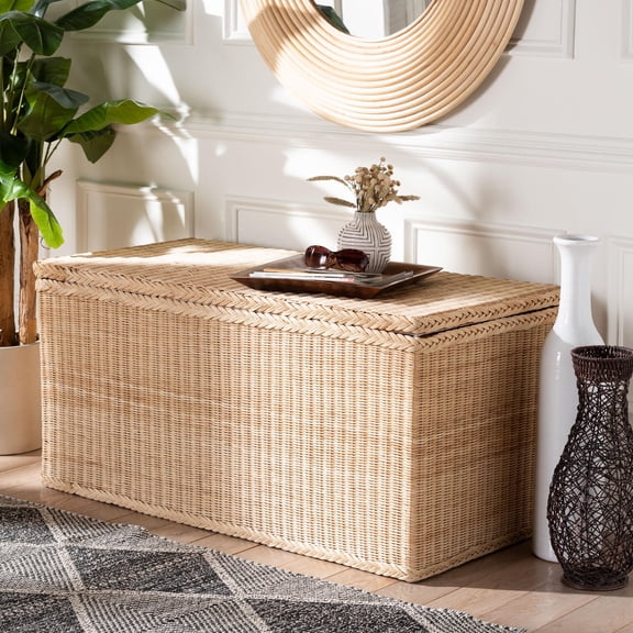 bali & pari Caden Boho Storage Bench, 22"H, Natural Rattan