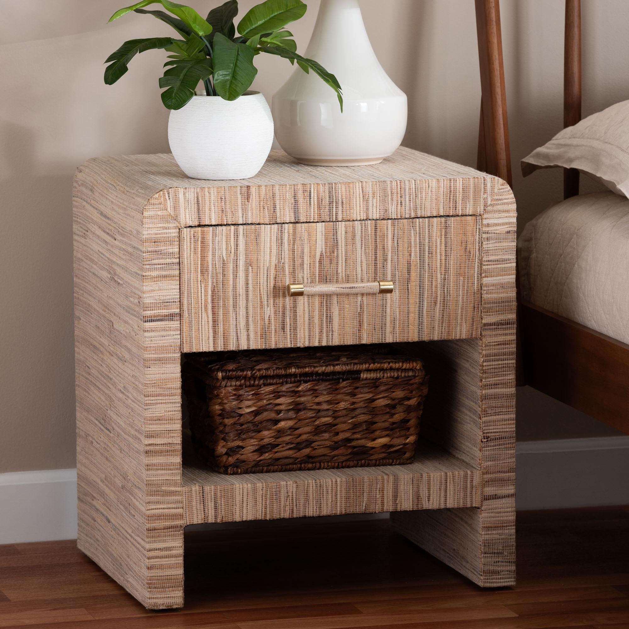 bali & pari Callan Boho Nightstand, 1-Drawer, Natural