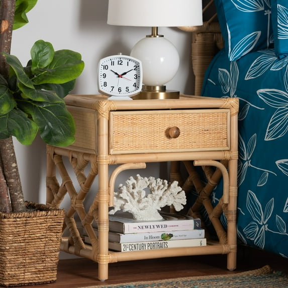 bali & pari Camara Rattan BOHO Nightstand, 1-Drawer, Natural Brown