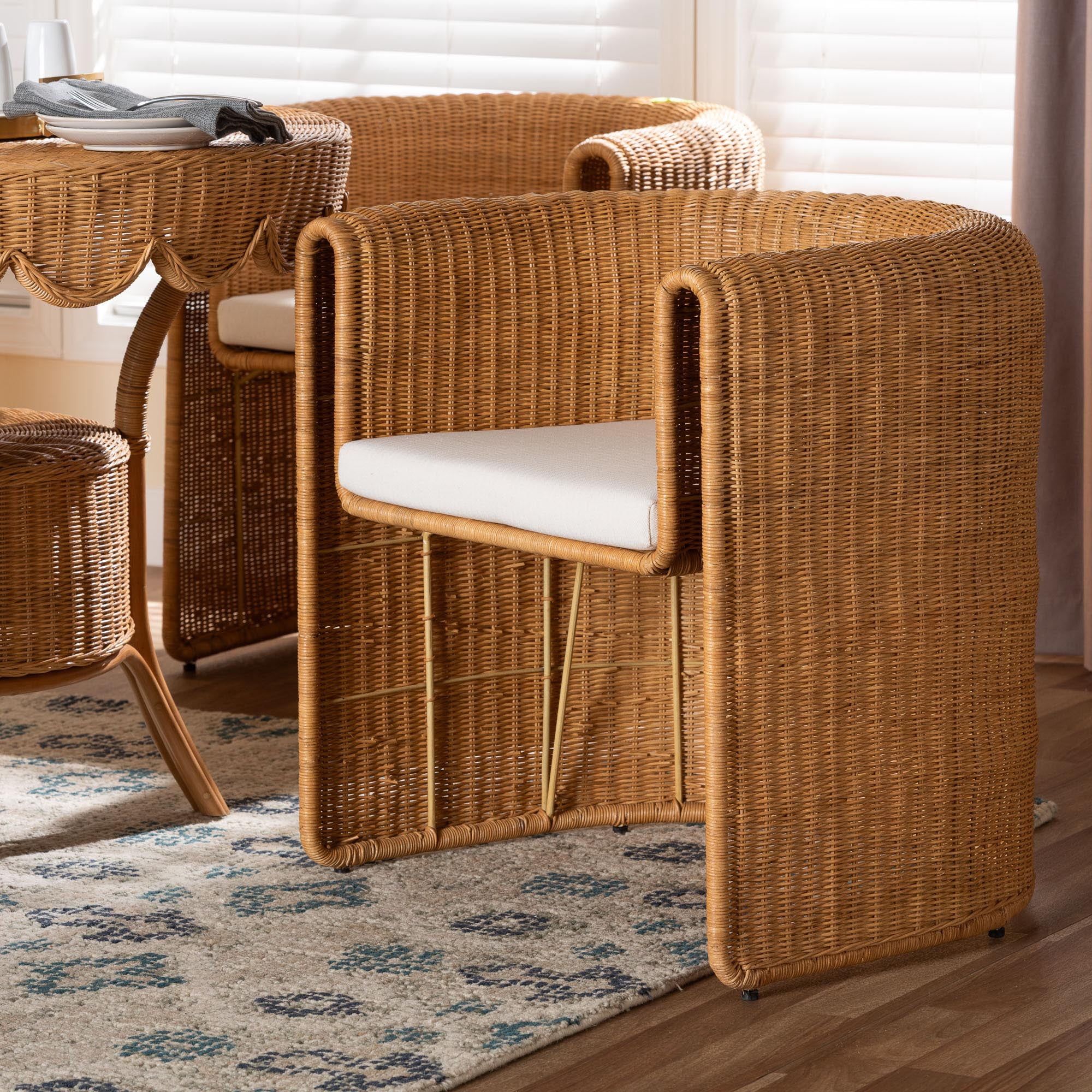 bali & pari Carina Boho Barrel Dining Chair, Light Honey