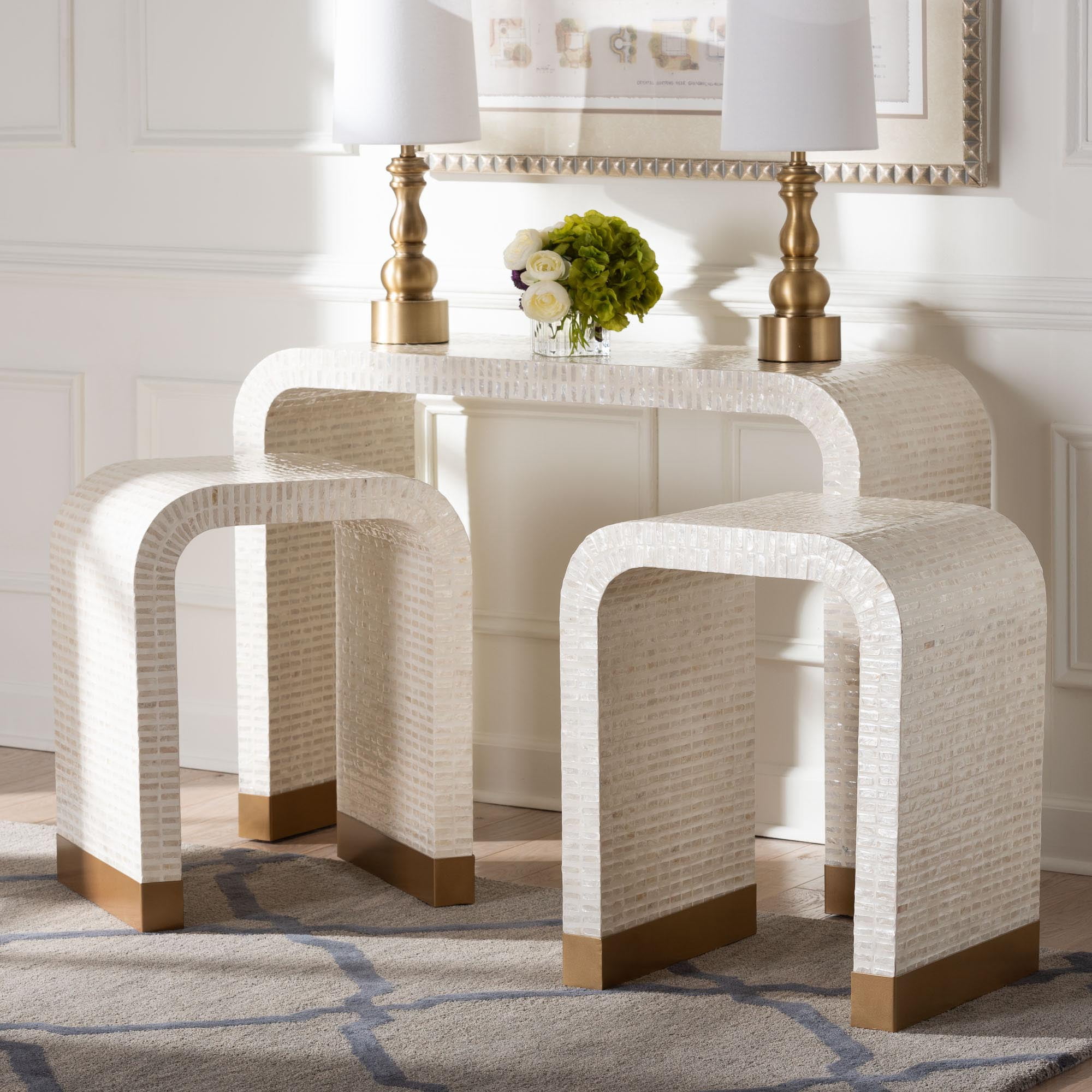 bali & pari Carlyn Coastal Accent Table Set, 3-Piece, Beige