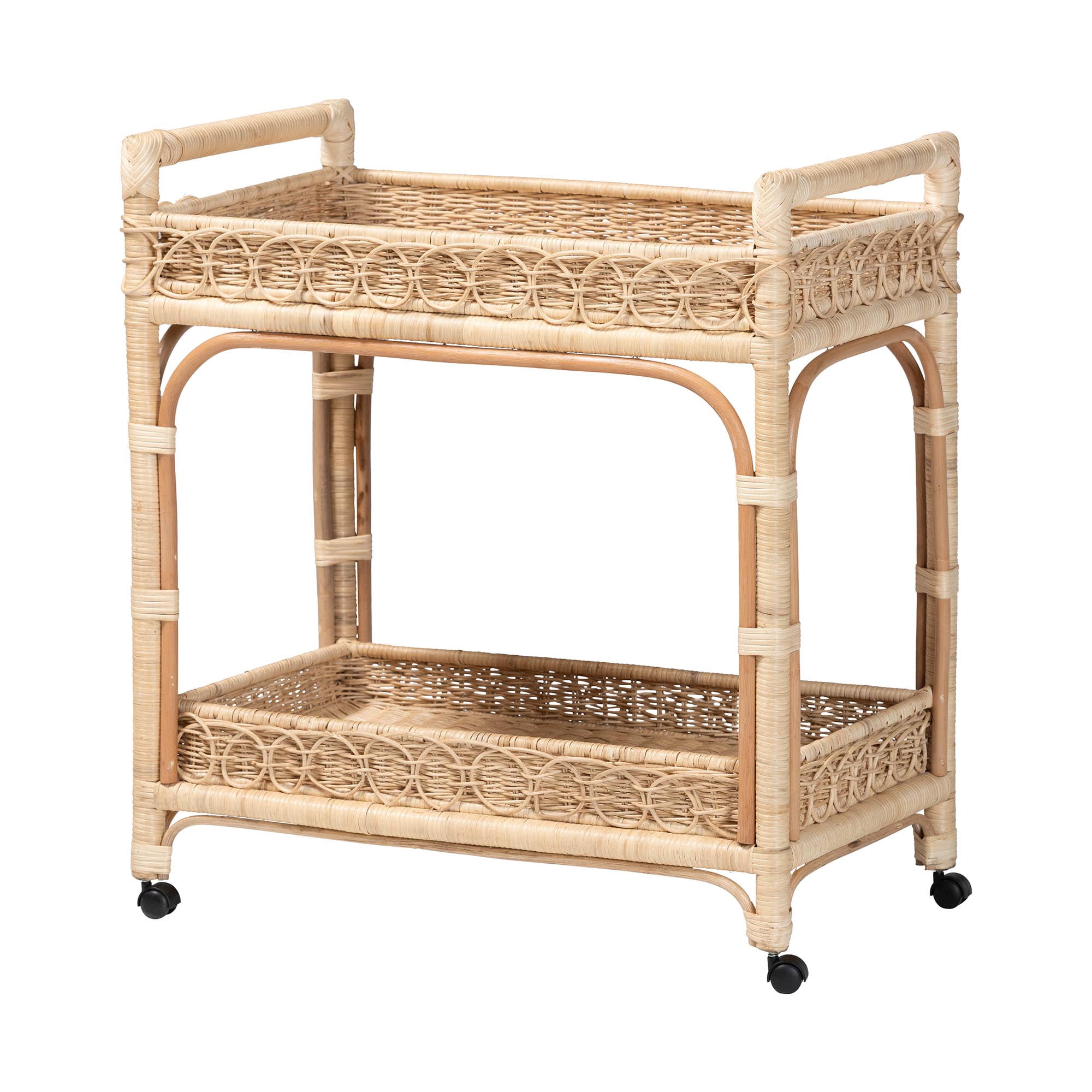 bali & pari Carole Boho Kitchen Cart, 2-Tier, Natural Rattan
