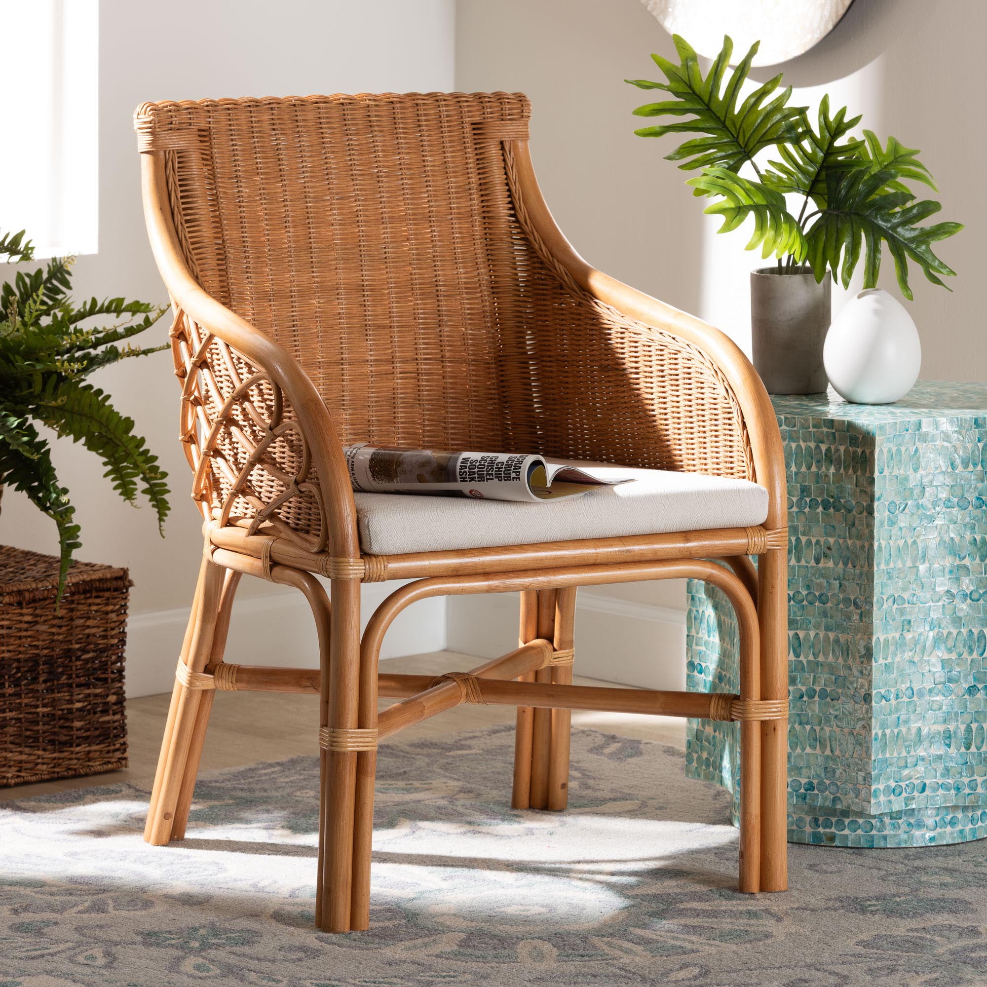 bali & pari Carolyn Boho Arm Chair, Light Honey