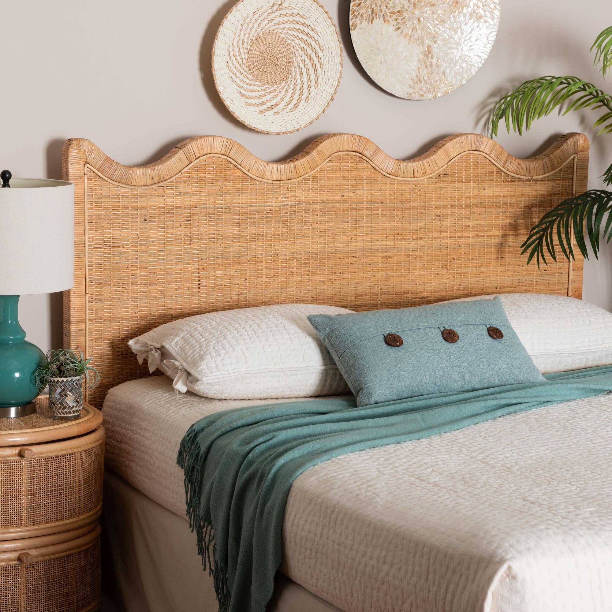 bali & pari Cassio Boho Headboard, Queen, Natural Rattan