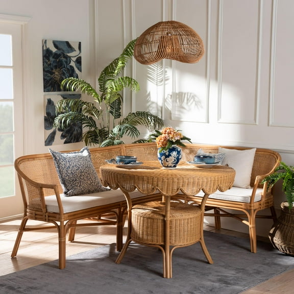 bali & pari Ceona Boho Dining Nook Set, Light Honey