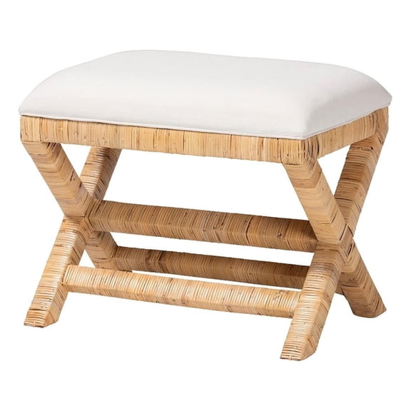 bali & pari Christy Natural Rattan Ottoman Hand Wrapped Wicker Accent Stool