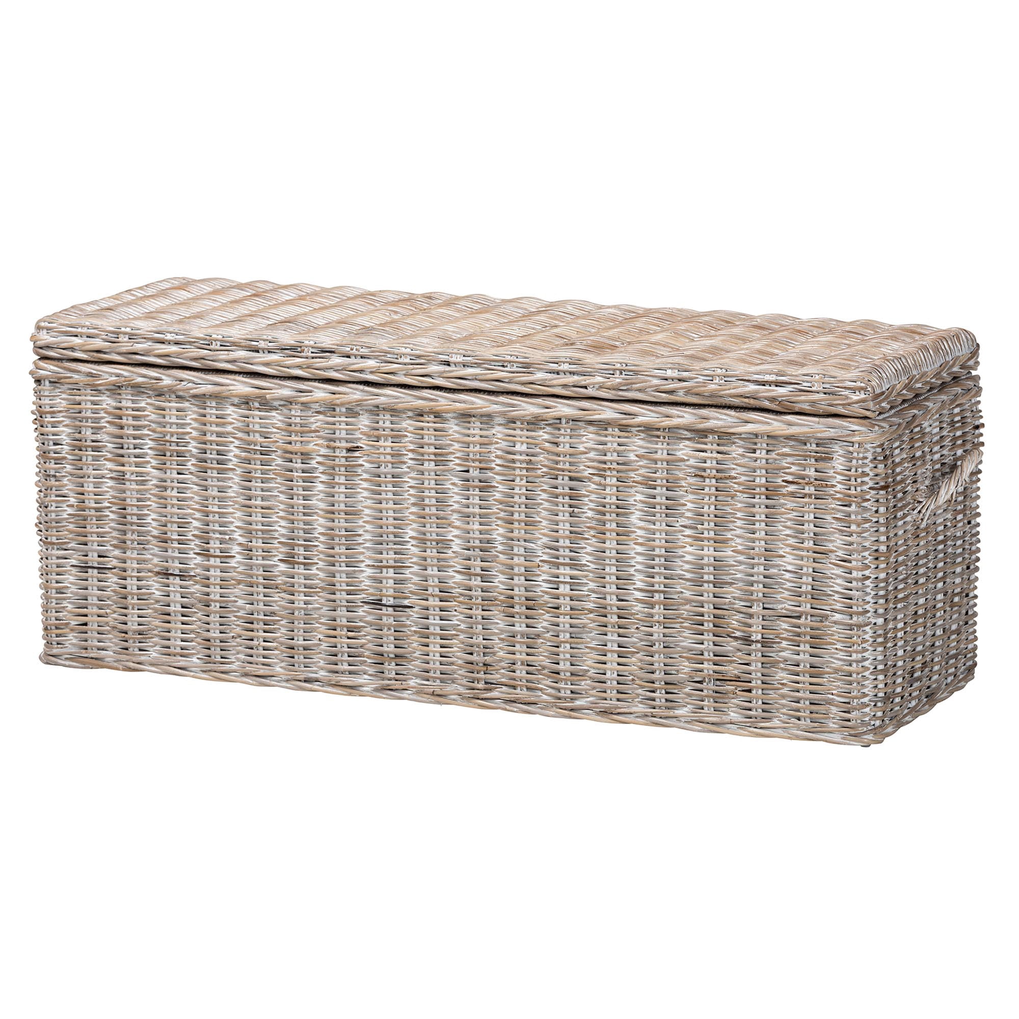 bali & pari  Clarette Boho Storage Bench, Whitewash Kubu Grey