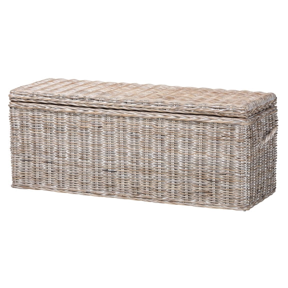bali & pari  Clarette Boho Storage Bench, Whitewash Kubu Grey