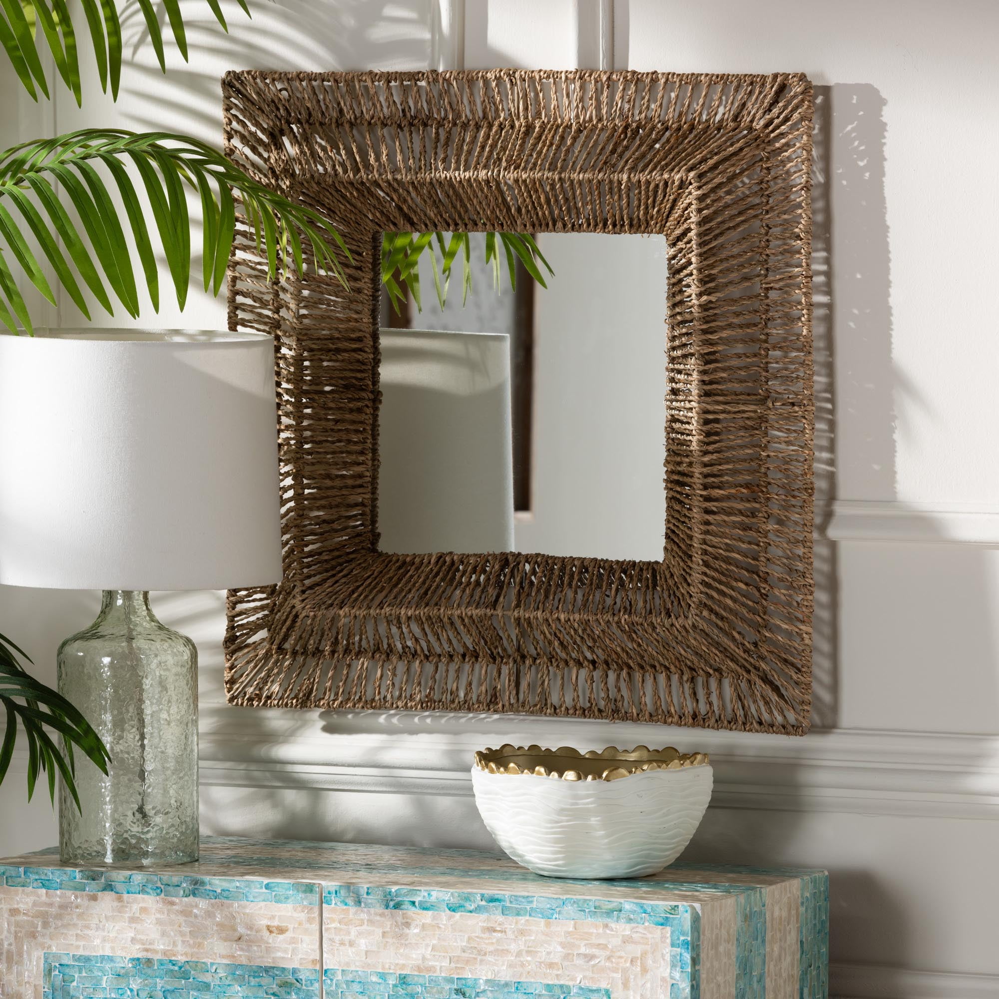 bali & pari Collice Seagrass BOHO Mirror, Natural Brown