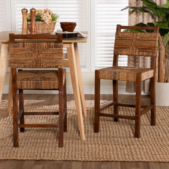 bali & pari Cordoba Boho Counter Stool, Set of 2, Natural Seagrass