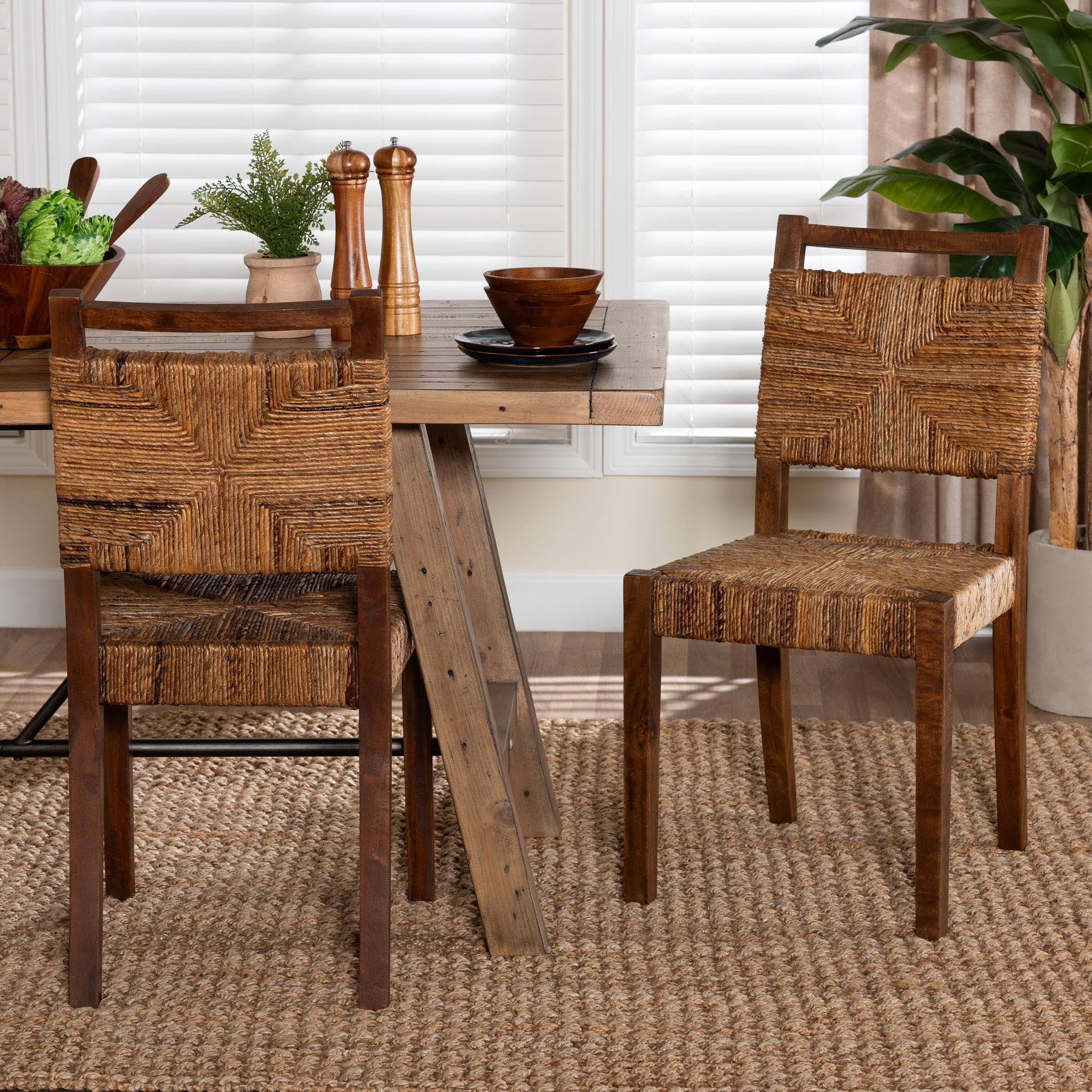 bali & pari Cordoba Boho Dining Chairs, Set of 2, Natural Seagrass