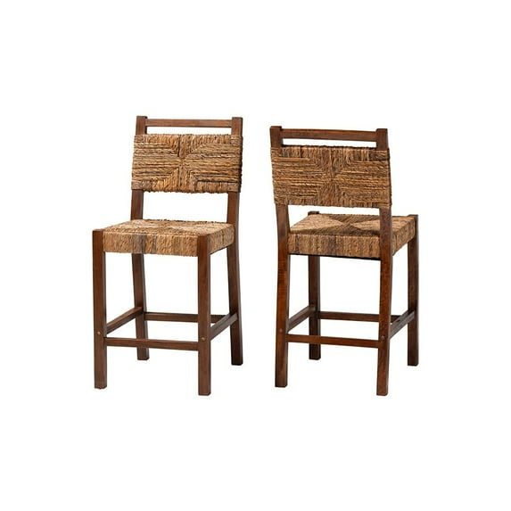 bali & pari Cordoba Bohemian Natural Seagrass and Mahogany Wood 2-Piece Counter Stool Set