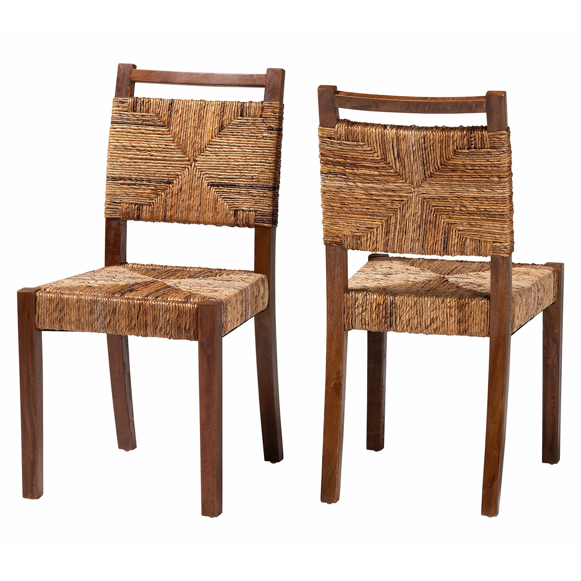 bali & pari Cordoba Natural Seagrass and Mahogany Wood 2-Piece Dining Chair