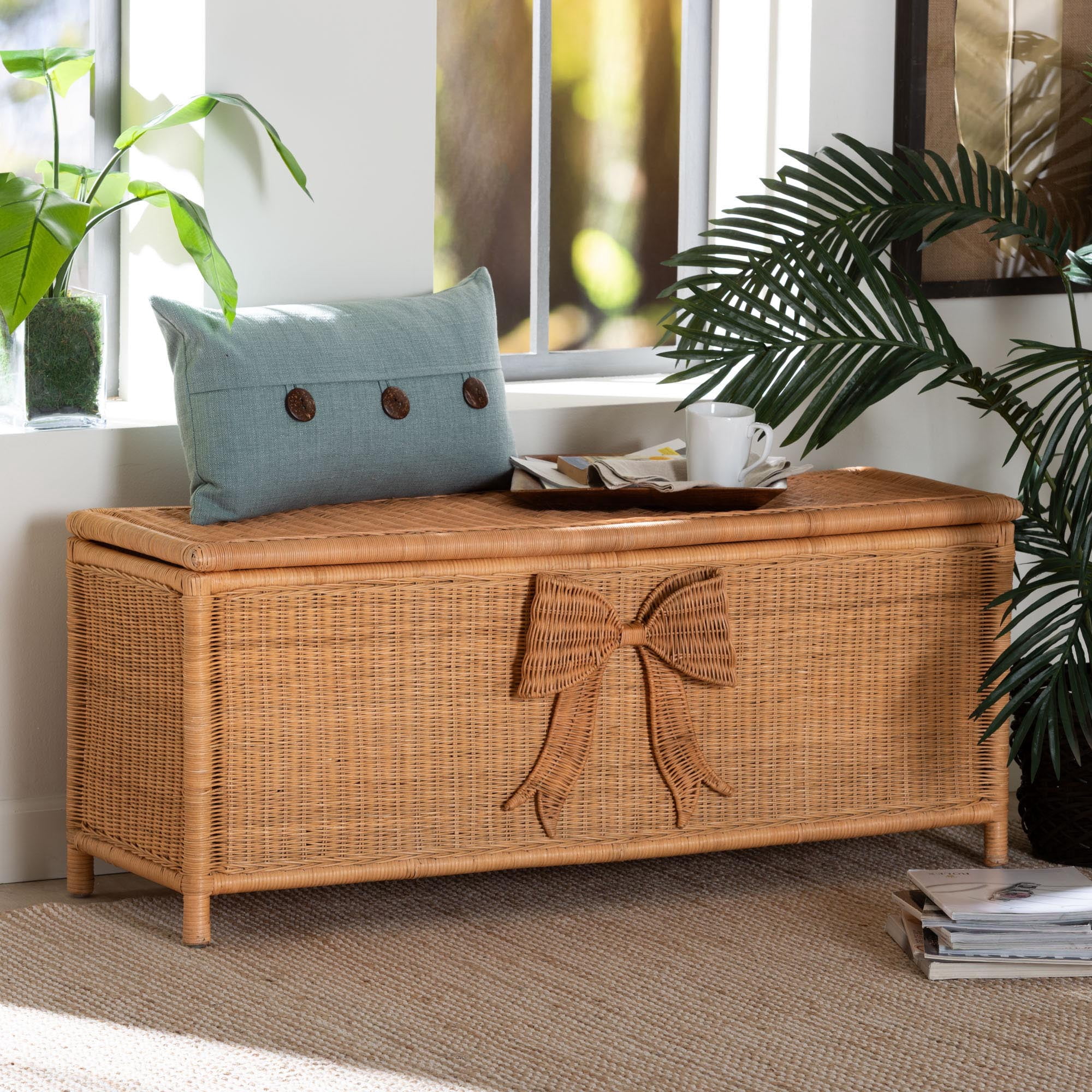 bali & pari Creusa Boho Storage Bench, Light Honey