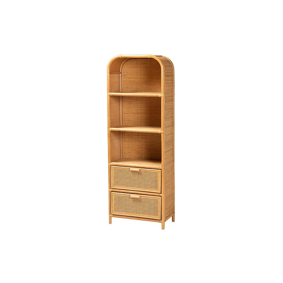 Curacao Tall Light Honey Rattan and Wood Bookcase with Drawers