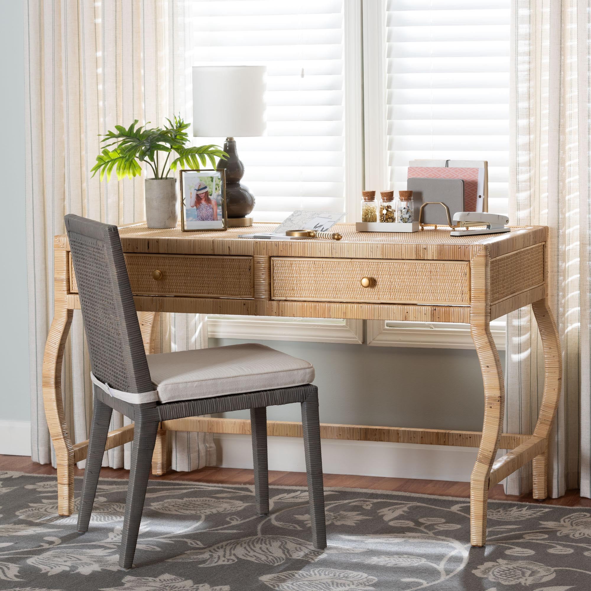bali & pari Dalida Boho Desk, 2-Drawer, Natural