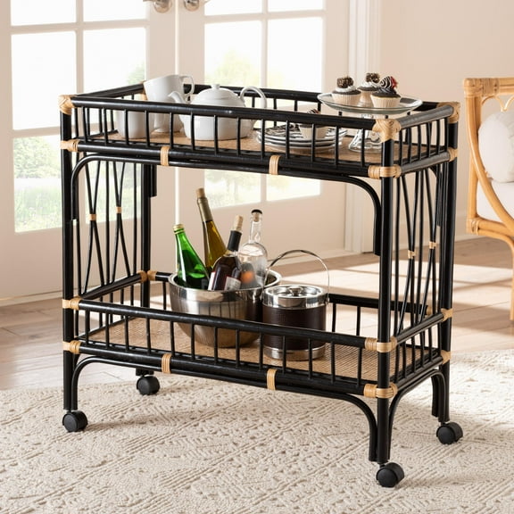 bali & pari Dalinda Rattan BOHO Kitchen Cart, Natural Brown